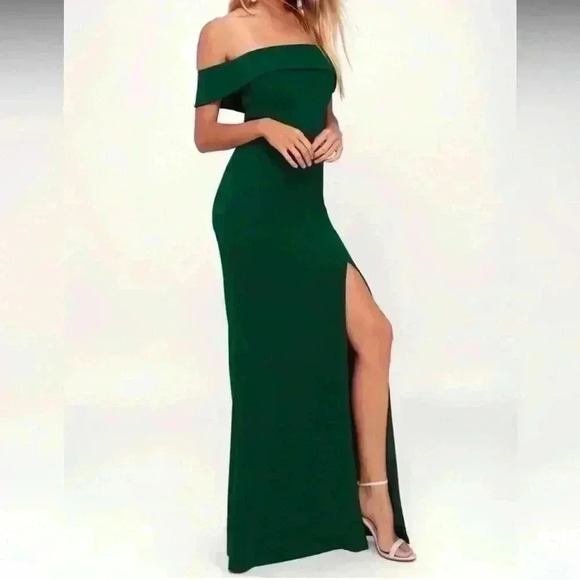 Lulus Dresses & Skirts - Lulus Aveline Forest Green Off-the-Shoulder Maxi Dress, Womens Size Medium